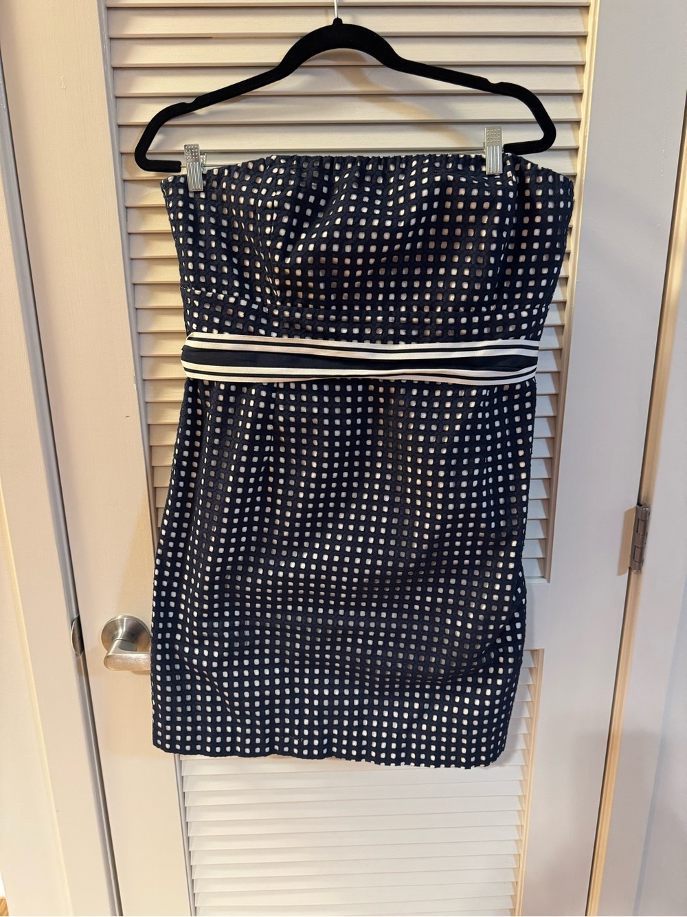 Vineyard Vines Strapless Navy Eyelet Dress with Grosgrain Ribbon Waistband